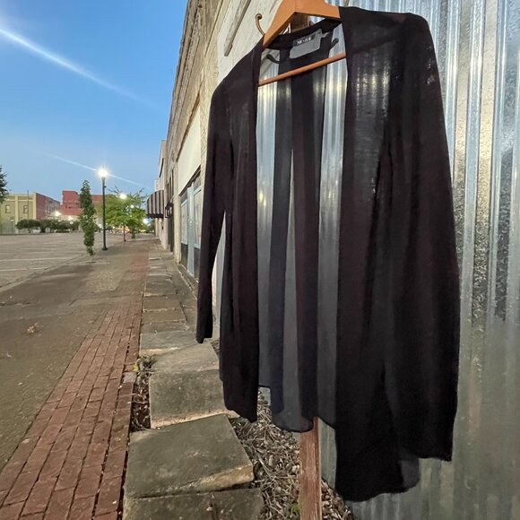 Women's Size Small NIC+ZOE Lightweight Black Flowy Cardigan with Sheer Back - Picture 4 of 16